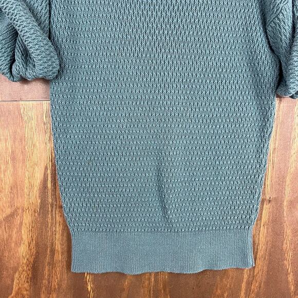Ann Taylor Womens Sweater Green Cowl Neck Tunic Waffle Knit Roll Tab Oversized M - Picture 4 of 12
